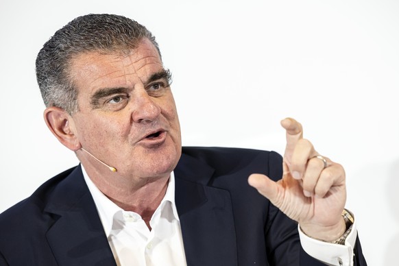 Peter Spuhler, Verwaltungsratspraesident spricht an der Bilanzmedienkonferenz der Stadler Rail, am Mittwoch, 15. Maerz 2023 in Bussnang. (KEYSTONE/Michael Buholzer).