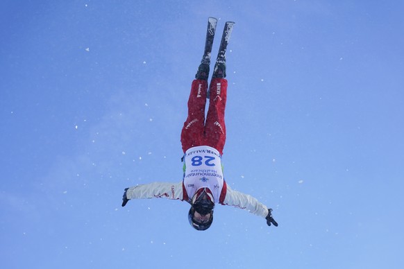 Switzerland&#039;s Alexandra Baer competes in a World Cup freestyle aerials competition at Deer Valley Resort in Park City, Utah, Wednesday, Jan. 12, 2022. (AP Photo/Rick Bowmer)