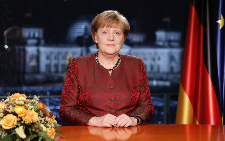 epa06410846 German Chancellor Angela Merkel records her annual, televised new year&#039;s address in Berlin, Germany 20 December 2017, (issued 31 December 2017). Merkel is entering 2018 still seeking  ...