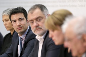 Das Komitee «Nein zur Pädophilen-Initiative» heute in Bern vor den Medien.