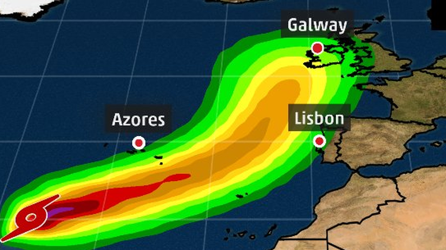 Laut den aktuellen Berechnungen werden Ausläufer des Hurrikans am Montag auf Irland treffen.&nbsp;