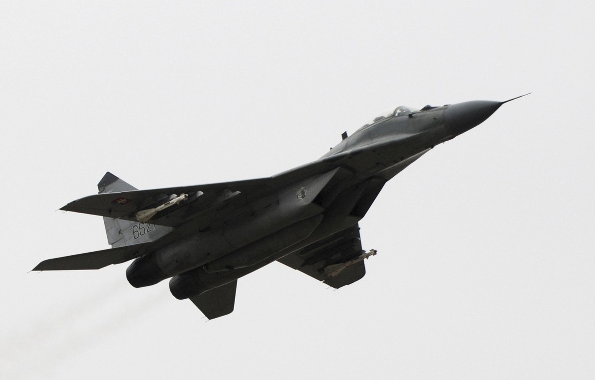 FILE - A view of a MiG-29 aircraft at Sliac Air Base, in Sliac, Slovakia, Feb. 29, 2008. Slovakia
