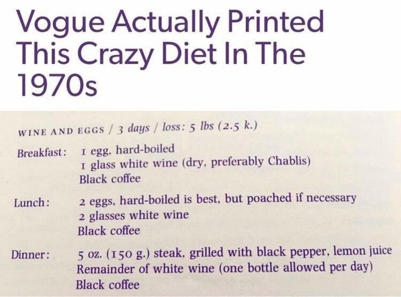 vogue helen gurley brown egg and wine diet eier wein diät 1970s 1960s essen food trinken alkohol drinks https://www.facebook.com/Kevinonwines/photos/a.806931422779799/1673624476110485/?type=3