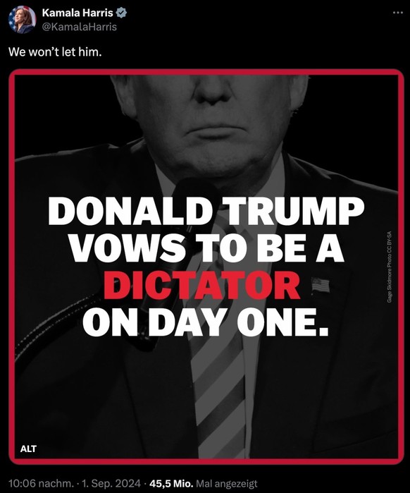 Tweet des Wahlkampfteams von Kamala Harris zu Donald Trump.
