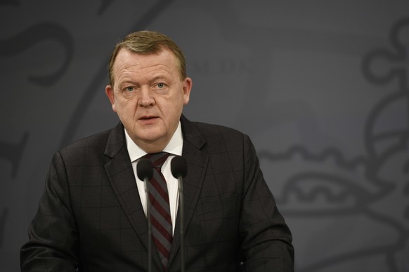 epa07241382 Denmarks Prime Minister Lars Loekke Rasmussen comments on the killings of a Danish and a Norwegian woman in Morocco; in the Prime Ministers office in Copenhagen, Denmark, 20 December 2018. ...