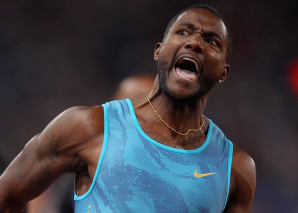 ROME, ITALY - JUNE 04: Justin Gatlin of USA reacts after winning the men&#039;s 100m during the IAAF Golden Gala at Stadio Olimpico on June 4, 2015 in Rome, Italy. (Photo by Paolo Bruno/Getty Images)