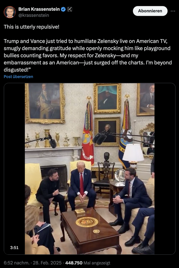 Reaktion auf die Pressekonferenz von Wolodymyr Selenskyj und Donald Trump.