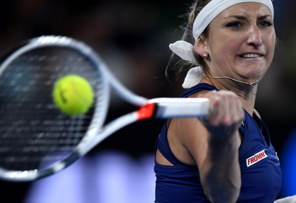 Switzerland&#039;s Timea Bacsinszky makes a forehand return to Australia&#039;s Daria Gavrilova during their third round match at the Australian Open tennis championships in Melbourne, Australia, Satu ...