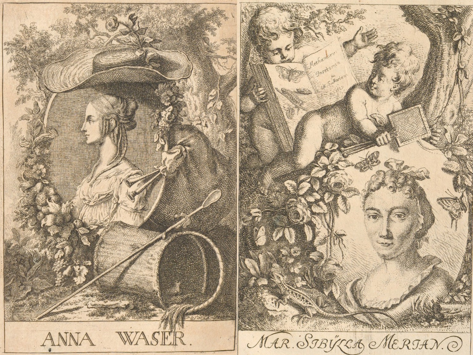 Anna Waser und Maria Sibylla Merian gehören zu den wichtigsten Kunstschaffenden des Barock. Abbildung aus Johann Caspar Füsslis Geschichte der besten Künstler in der Schweitz nebst ihren Bildnissen, 1 ...