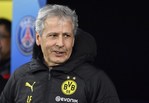 Dortmund's head coach Lucien Favre prior the Champions League round of 16 first leg soccer match between Borussia Dortmund and Paris Saint Germain in Dortmund, Germany, Tuesday, Feb. 18, 2020. (A ...