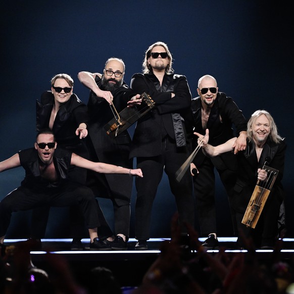 epa11330085 5MIINUST x Puuluup representing Estonia perform during the second semi-final of the 68th edition of the Eurovision Song Contest (ESC) at the Malmo Arena, in Malmo, Sweden, 09 May 2024. EPA ...