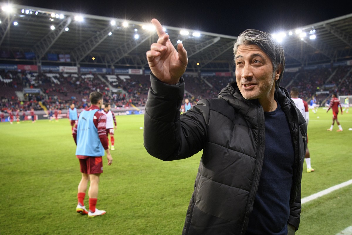 Switzerland's head coach Murat Yakin smiles before the 2022 FIFA World Cup European Qualifying Group C football match between Switzerland and Northern Ireland, at the Stade de Geneve stadium, in  ...