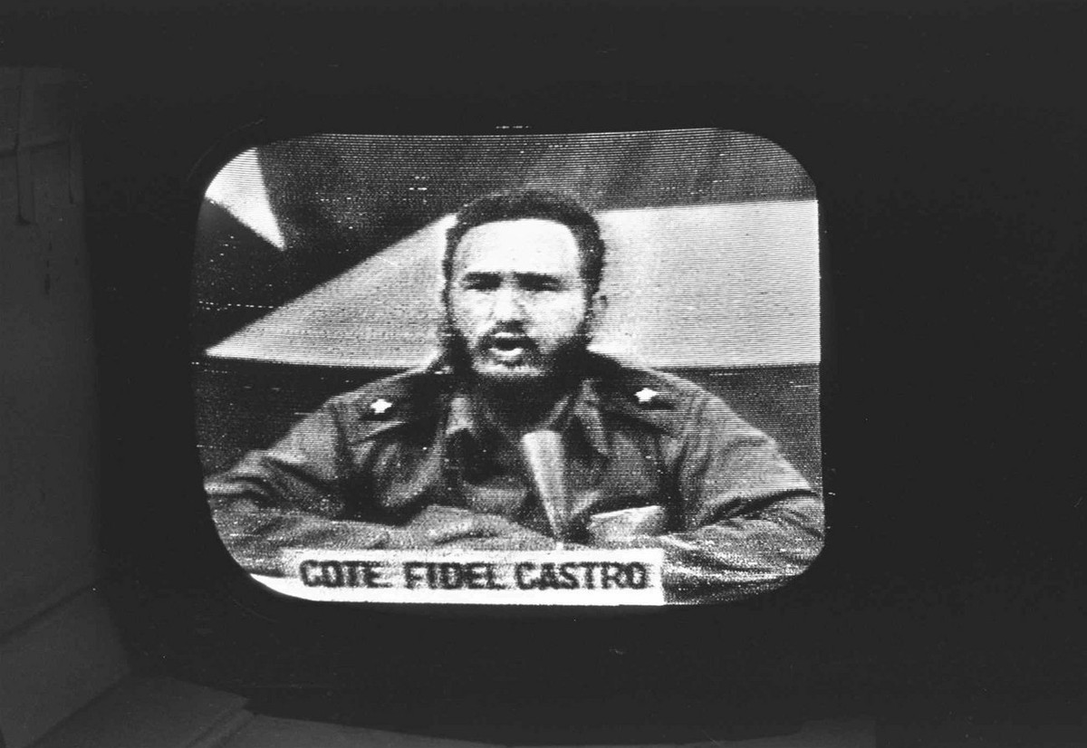 Cuban President Fidel Castro replies to President Kennedy's naval blockade via Cuban radio and television on October 23, 1962. To defuse the Cuban missile crisis, President Kennedy promised not t ...