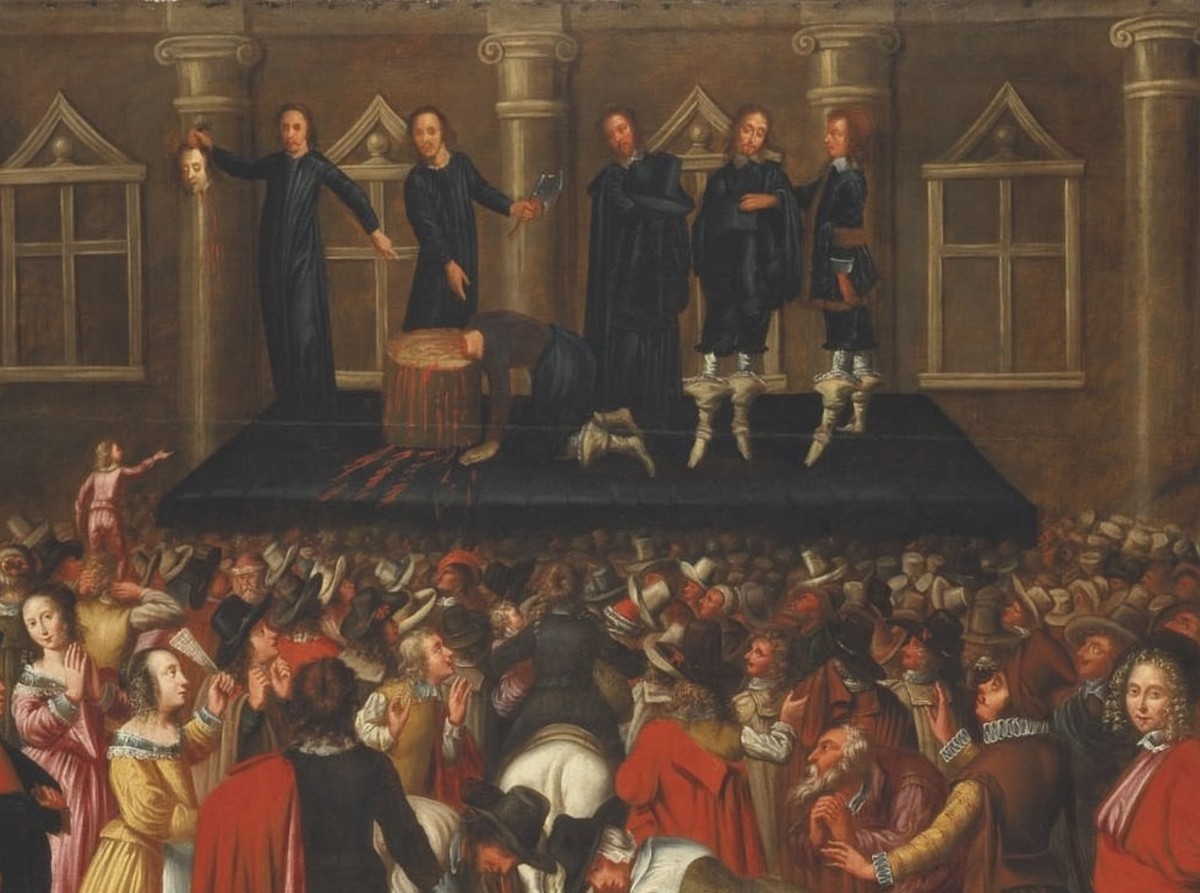 Anonymous Dutch painting of the execution of Charles I, 1649. While depictions of the execution were suppressed in England, European depictions like this were produced, emphasizing the shock of the cr ...