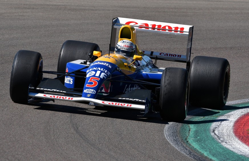 Imola, 27 April 2019: Historic 1992 F1 Williams FW14B ex Riccardo Patrese - Nigel Mansell driven by Riccardo Patrese during Minardi Historic Day 2019 at Imola Circuit in Italy.