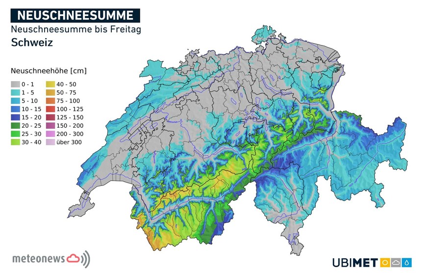 Neuschneesumme bis Freitag 10. März 2023