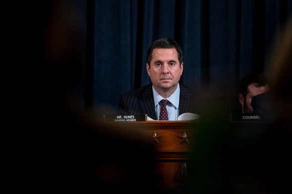 epa08013377 House Intelligence Committee Ranking Member Devin Nunes attends a House Permanent Select Committee on Intelligence public hearing on the impeachment inquiry into US President Donald J. Tru ...