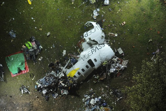 The debris at the site where an airplane crashed with 61 people on board, in Vinhedo, Sao Paulo state, Brazil, early on Saturday, Aug. 10, 2024. Brazilian authorities are working to piece together wha ...