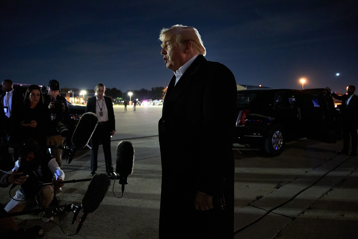 President Donald Trump speaks to reporters after exiting Air Force One, at Joint Base Andrews, Md., Monday, Oct. 26, 2026, after retuning from a campaign rally in Mississippi. (AP Photo/Jacquelyn Mart ...