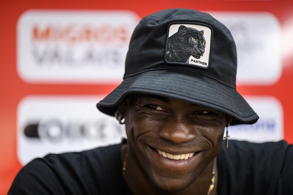 epa10152373 Mario Balotelli of Italy and new FC Sion soccer player, speaks during a press conference at the Stade de Tourbillon stadium, in Sion, Switzerland, 01 September 2022. EPA/JEAN-CHRISTOPHE BO ...