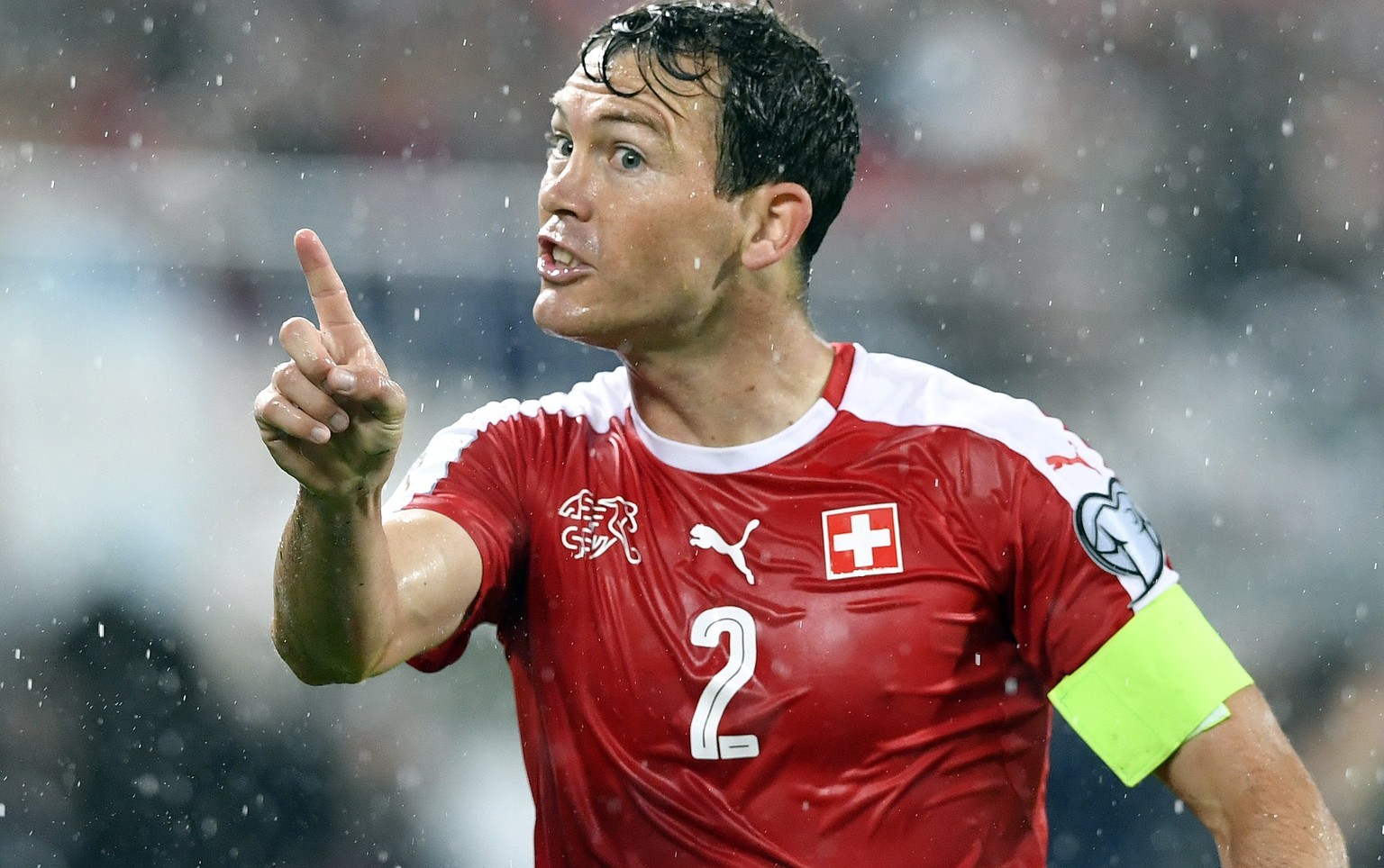 epa06175143 Swiss defender Stephan Lichtsteiner reacts during the 2018 FIFA World Cup group B qualification soccer match between Switzerland and Andorra, in St. Gallen, Switzerland, 31 August 2017. EP ...