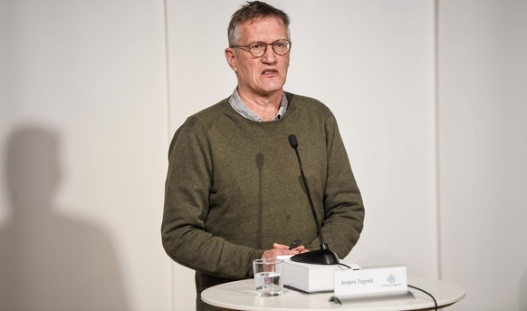 Sweden's state epidemiologist Anders Tegnell of the Public Health Agency takes part in a digital news conference updating on the coronavirus pandemic situation, in Stockholm, Sweden, on Thursday March ...