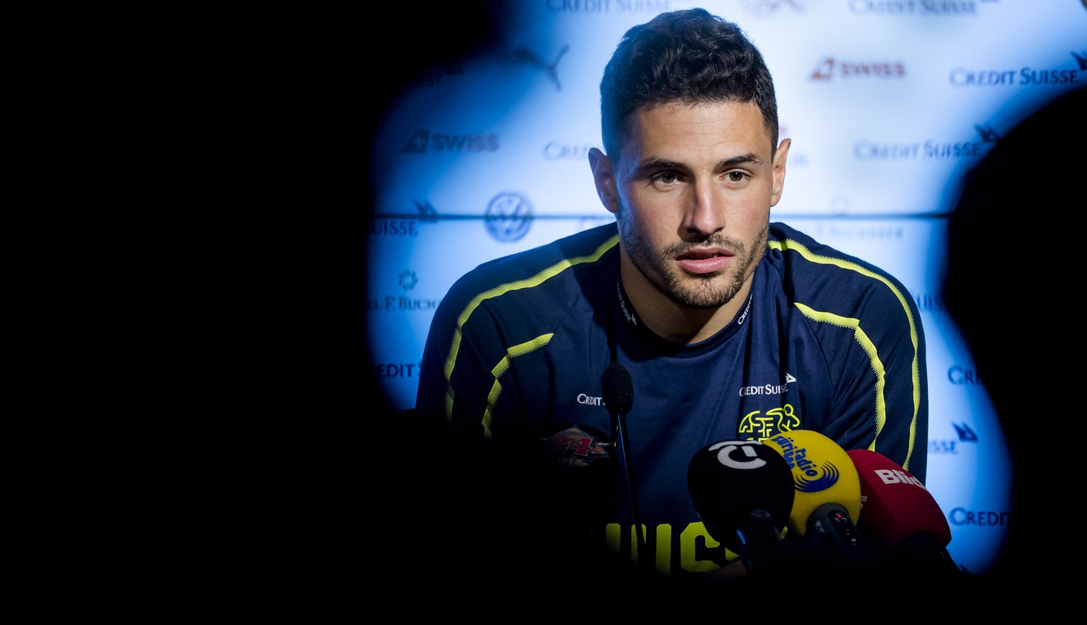 ARCHIVBILD ZUM SDA-INTERVIEW MIT FABIAN SCHAER, AM DIENSTAG, 1. JUNI 2021 - Switzerland&#039;s defender Fabian Schaer reacts during a press conference after a training session of the UEFA Nations Leag ...