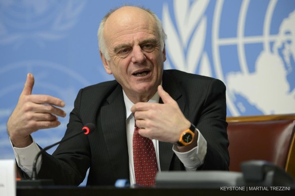 U.N. special envoy on Ebola, David Nabarro, speaks during a press conference about the Briefing on Ebola, at the European headquarters of the United Nations, in Geneva, Switzerland, Thursday, February ...
