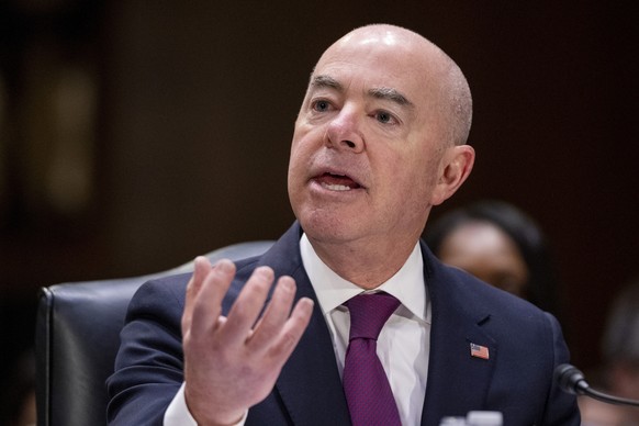 FILE - Homeland Security Secretary Alejandro Mayorkas testifies during a hearing of the Senate Appropriations Committee on Capitol Hill, Nov. 8, 2023, in Washington. As Republicans in the House of Rep ...