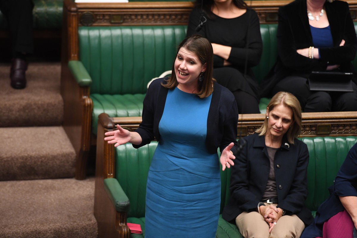 epa07939231 A handout picture made available by the UK Parliament shows the leader of the Liberal Democrats Jo Swinson (C) during a debate in the House of Commons in London, Britain, 21 October 2019.  ...