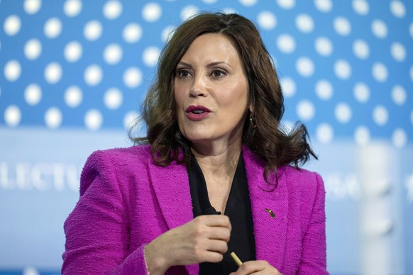 FILE - Michigan Gov. Gretchen Whitmer speaks at the SelectUSA Investment Summit, May 4, 2023, in Oxon Hill, Md. The scientifically discredited practice of so-called conversion therapy, which aims to ? ...