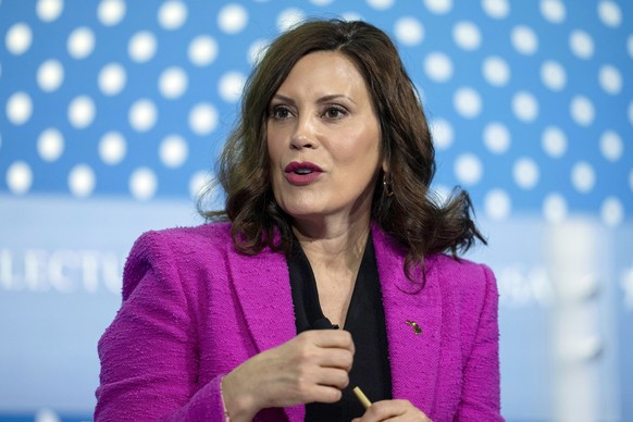 FILE - Michigan Gov. Gretchen Whitmer speaks at the SelectUSA Investment Summit, May 4, 2023, in Oxon Hill, Md. The scientifically discredited practice of so-called conversion therapy, which aims to ? ...