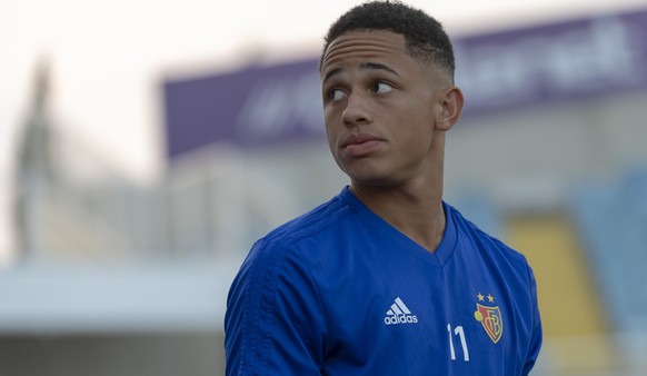 Basel&#039;s Noah Okafor during a training session the day before the UEFA Europa League play-off second leg match between Cyprus&#039; Apollon Limassol FC and Switzerland&#039;s FC Basel 1893 in the  ...