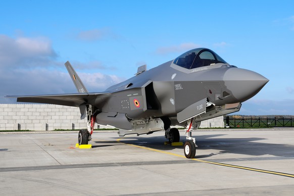 An F-35A Lightning II sits on the runway on the occasion of the first F-35 fighter jets arriving at the Florennes Airbase in Florennes, Belgium, Monday, Oct. 13, 2025 (AP Photo/Geert Vanden Wijngaert) ...