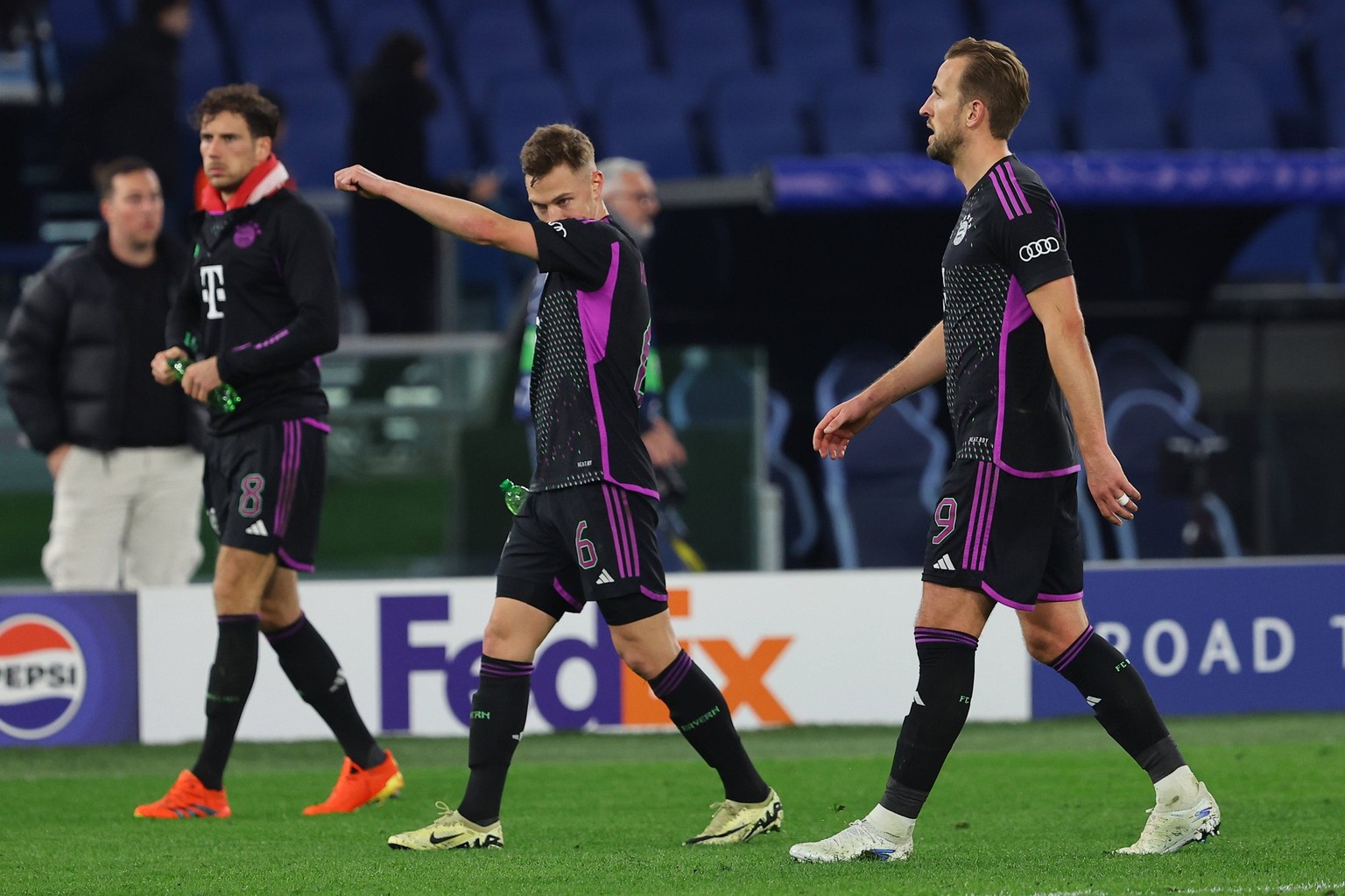 Rome, Italy 14.2.2024: Harry Kane of Bayern Munchen disappointment at the defeat at the end of the Uefa Champions League 2023-2024, round of 16 football match SS Lazio vs FC Bayern Mucnhen at Olympic  ...