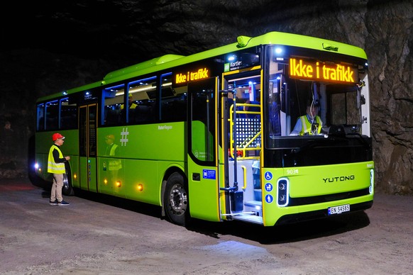 This photo provided by Ruter AS show a Yutong bus, owned by Norwegian public transport operator, Ruter, during a test of the vehicle's communication system on Aug. 14, 2025, in Sandvika, Norway.  ...