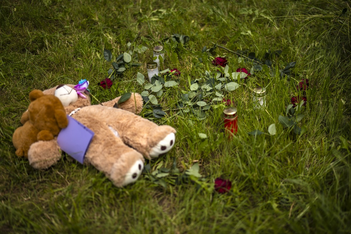 Zwei Plueschtiere liegen neben Rosen und Kerzen auf einem Feld an einem Waldrand in der Naehe des Schutzenhaus Berikon, am Montag, 12. Mai 2025 in Berikon AG. Eine 14-Jaehrige soll am Sonntagnachmitta ...