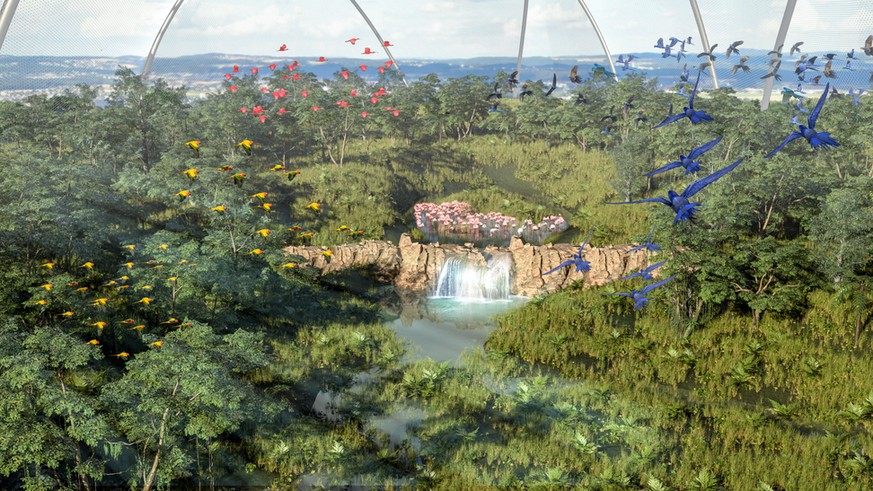 Raum zum Fliegen: Rendering der geplanten Pantanal Voliere im Zoo Zürich.