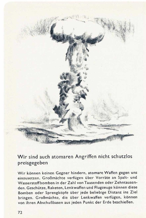 Auch ein möglicher Atomkrieg war Thema im Zivilverteidigungsbuch.
http://www.libenter.ch/090610_zivilverteidigung_1969_v1.4_de.pdf