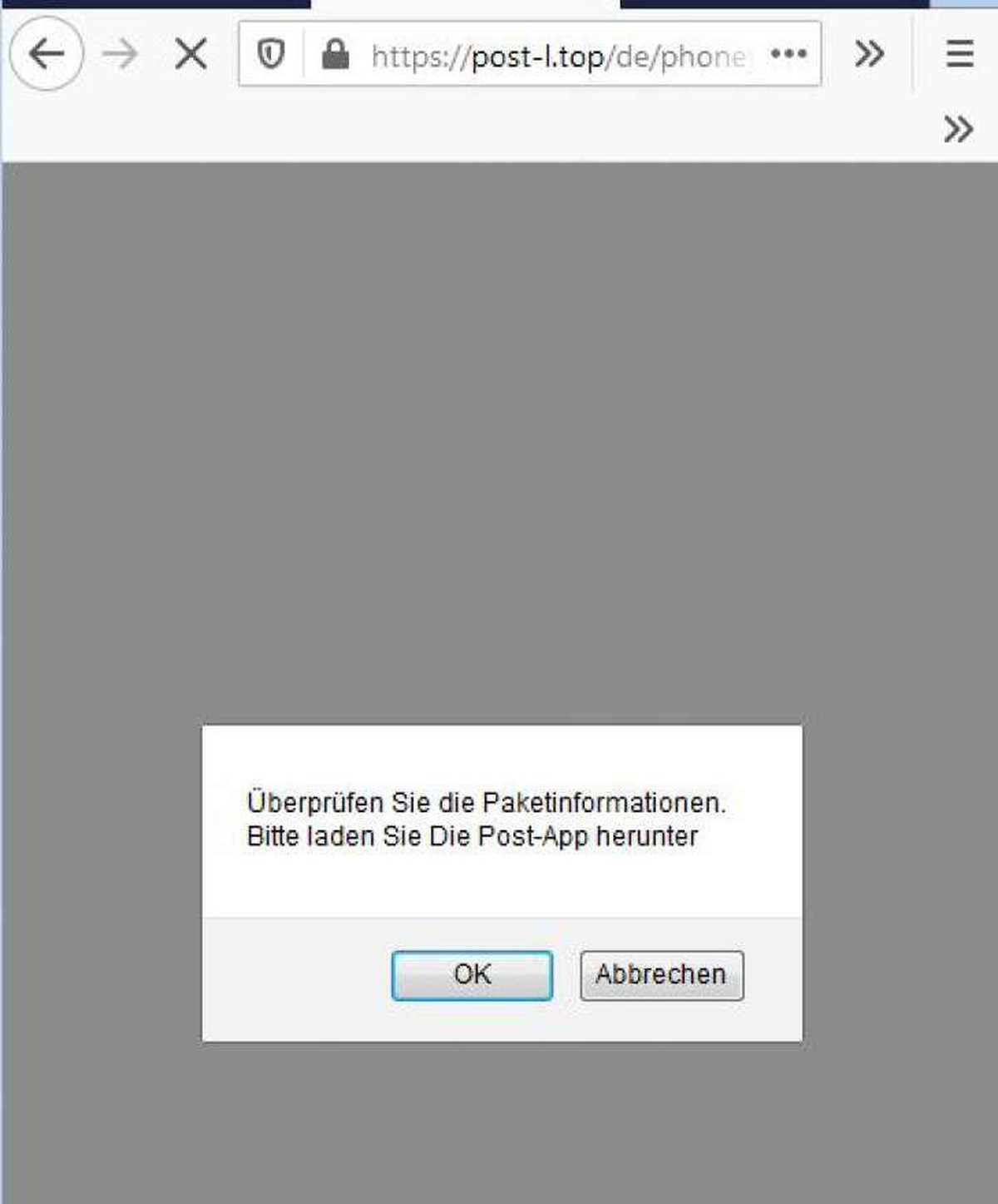 «Überprüfen Sie die Paketinformationen. Bitte laden Sie Die Post-App herunter».