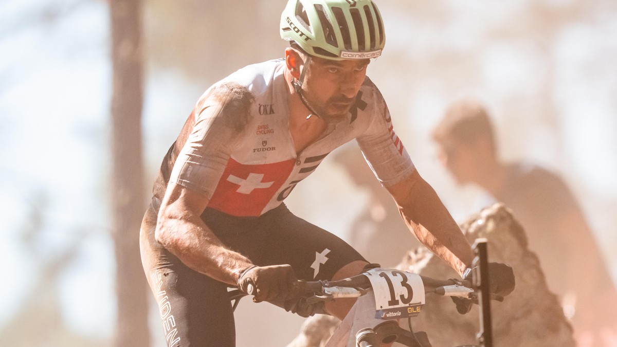 Nino Schurter of Switzerland, in action during the Cross Country Elite Men, XCO, European MTB Championship, on Sunday, July 27, 2025, in Melgaco, Portugal. (KEYSTONE/Maxime Schmid)