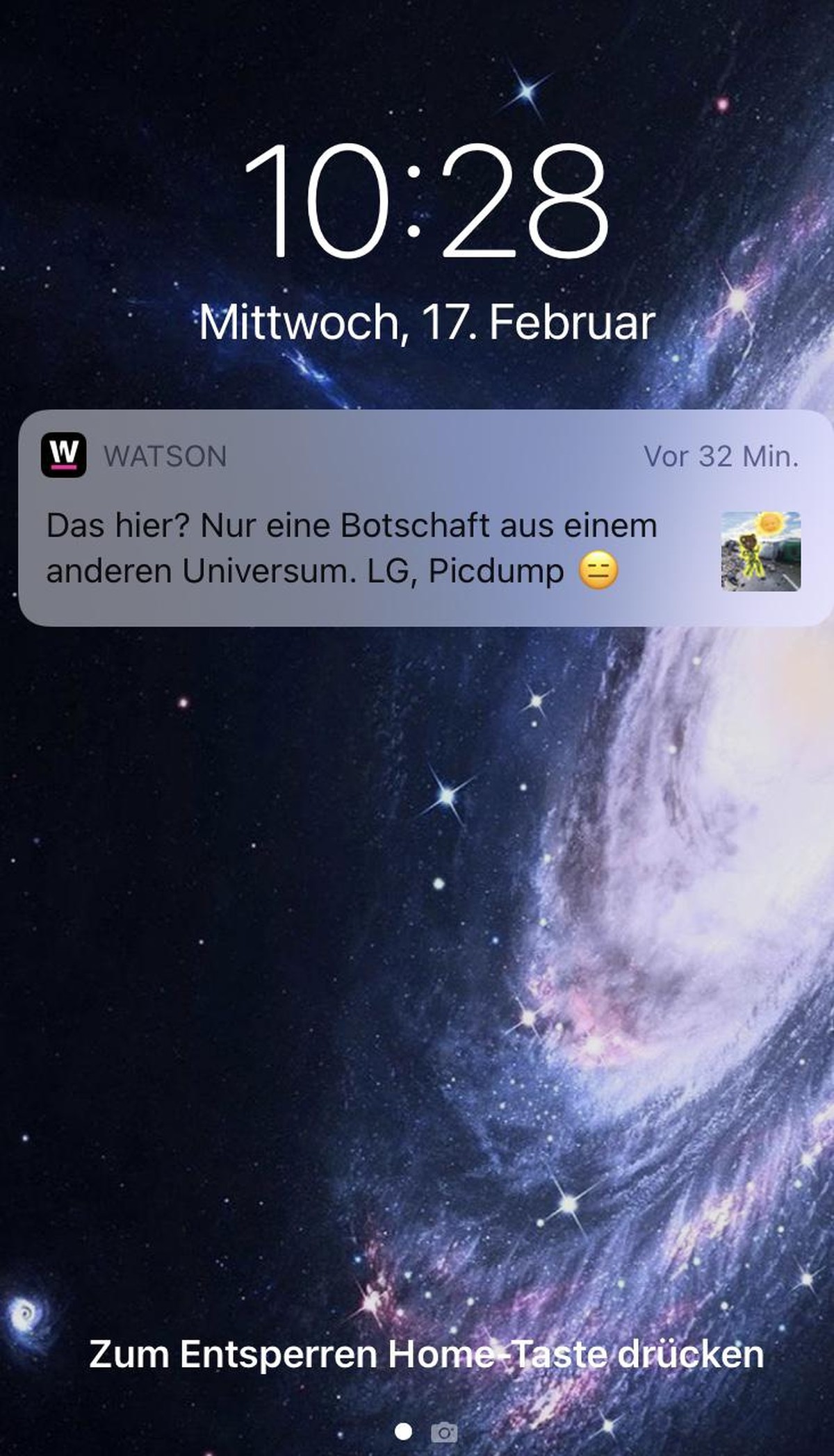 Das hier? Nur eine Botschaft aus einem anderen Universum. LG, Picdump\nder heutige push, passte perfekt zu meinem hintergrundbild рџ¤©
