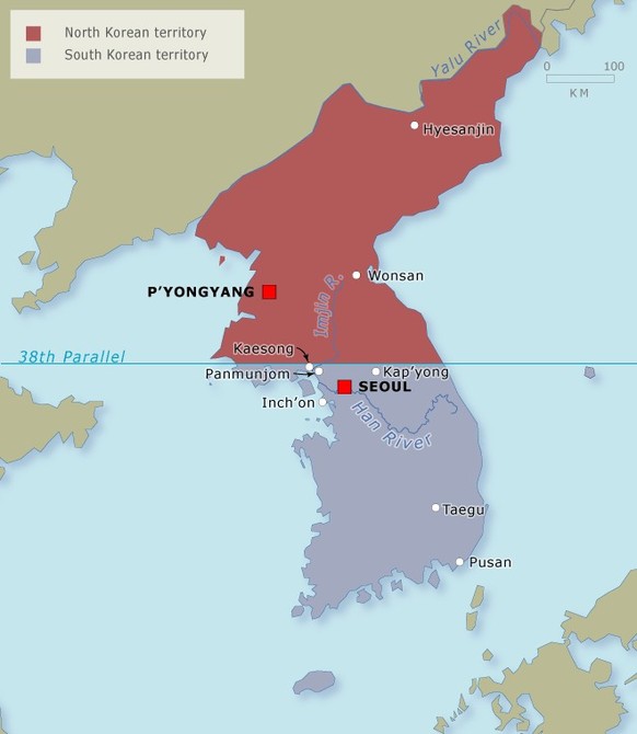 Nord- und Südkorea 1948.
https://teara.govt.nz/en/interactive/34516/korean-war-conflict-1948-1953