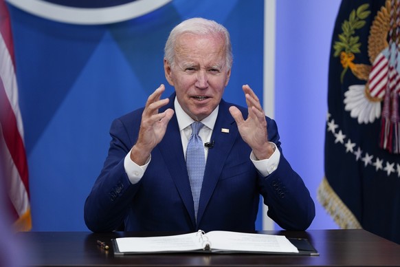 President Joe Biden speaks during a briefing from NASA officials about the first images from the Webb Space Telescope, the highest-resolution images of the infrared universe ever captured, in the Sout ...