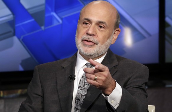 FILE - In this Oct. 6, 2015 file photo, former Federal Reserve Chairman Ben Bernanke is interviewed by Maria Bartiromo during her &quot;Mornings with Maria Bartiromo&quot; program, on the Fox Business ...