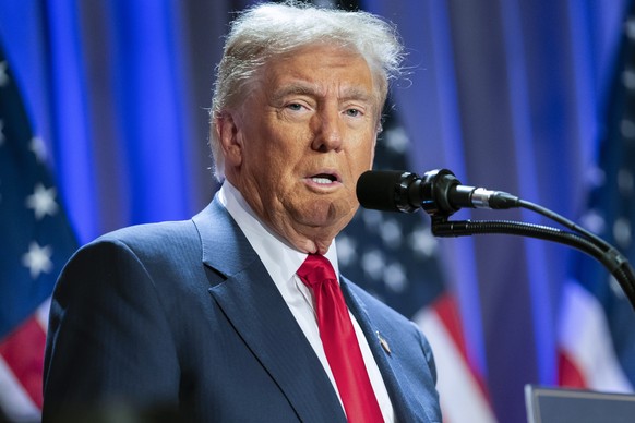 President-elect Donald Trump speaks during a meeting with the House GOP conference, Wednesday, Nov. 13, 2024, in Washington. (Allison Robbert/Pool via AP)
Donald Trump