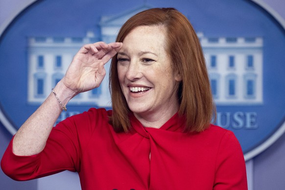 epa09082344 White House Press Secretary Jen Psaki gestures during a news conference in the James Brady Press Briefing Room of the White House in Washington, DC, USA, 18 March 2021. EPA/MICHAEL REYNOLD ...