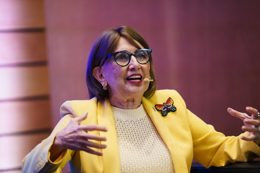 Costa Rica's Rebeca Grynspan attends a meeting with other Latin American and Caribbean candidates for U.N. secretary-general to discuss their proposals in Montevideo, Uruguay, Monday, Aug. 3, 202 ...
