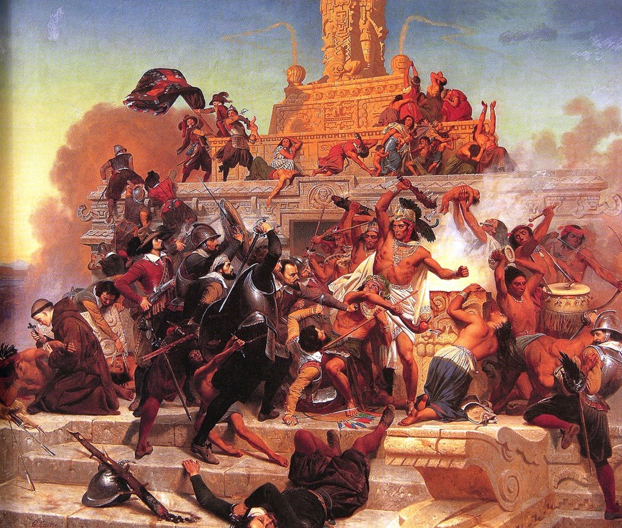 Storming of the Teocalli by Cortez and His Troops (1848) von Emanuel Leutze 
https://www.pinterest.ca/pin/141581982018573282/?lp=true