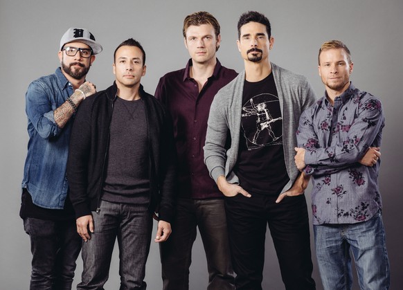 FILE - In this Jan. 27, 2015 file photo, AJ McLean, from left, Howie Dorough, Nick Carter, Kevin Richardson, and Brian Littrell of the Backstreet Boys pose for a portrait in promotion of their upcomin ...